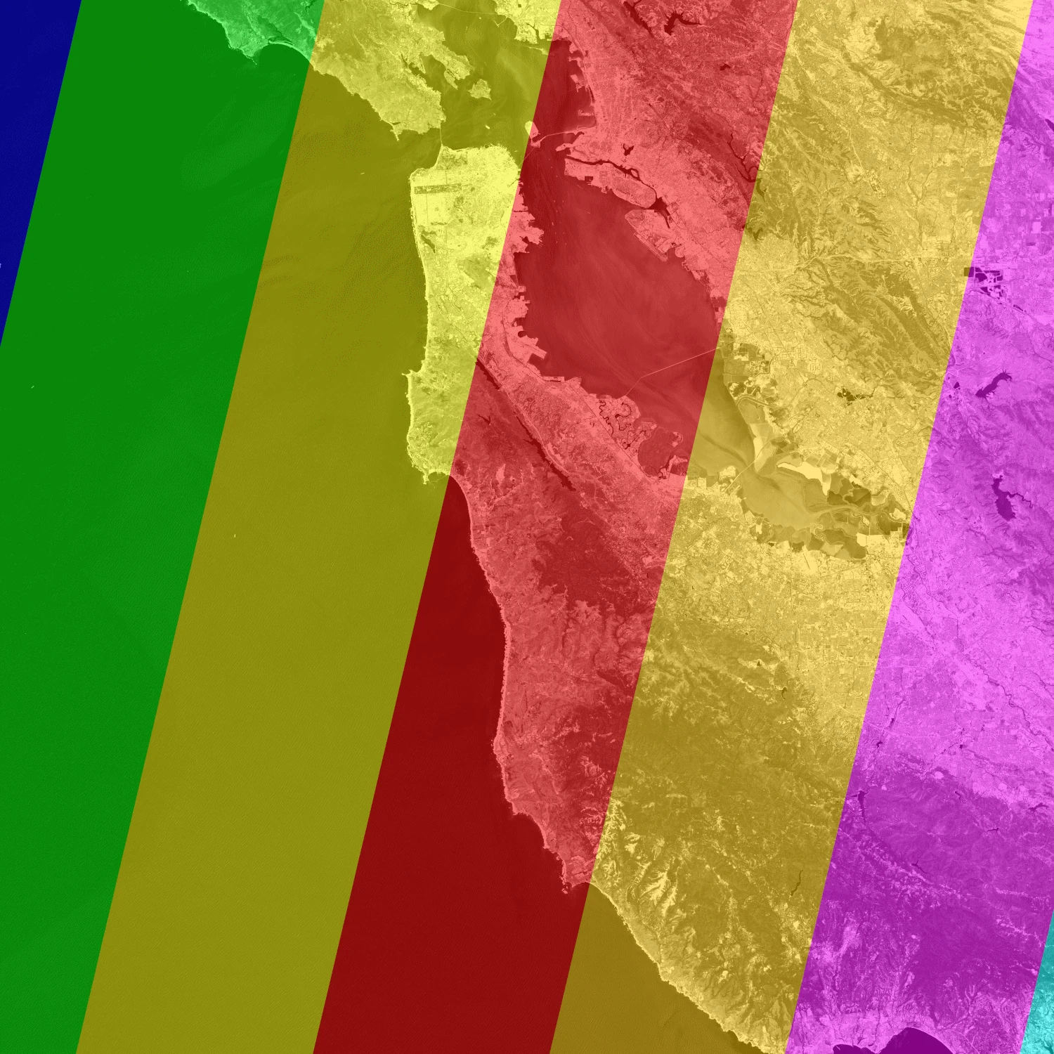 Colorised detector footprints of band B5 of a Sentinel-2 scene