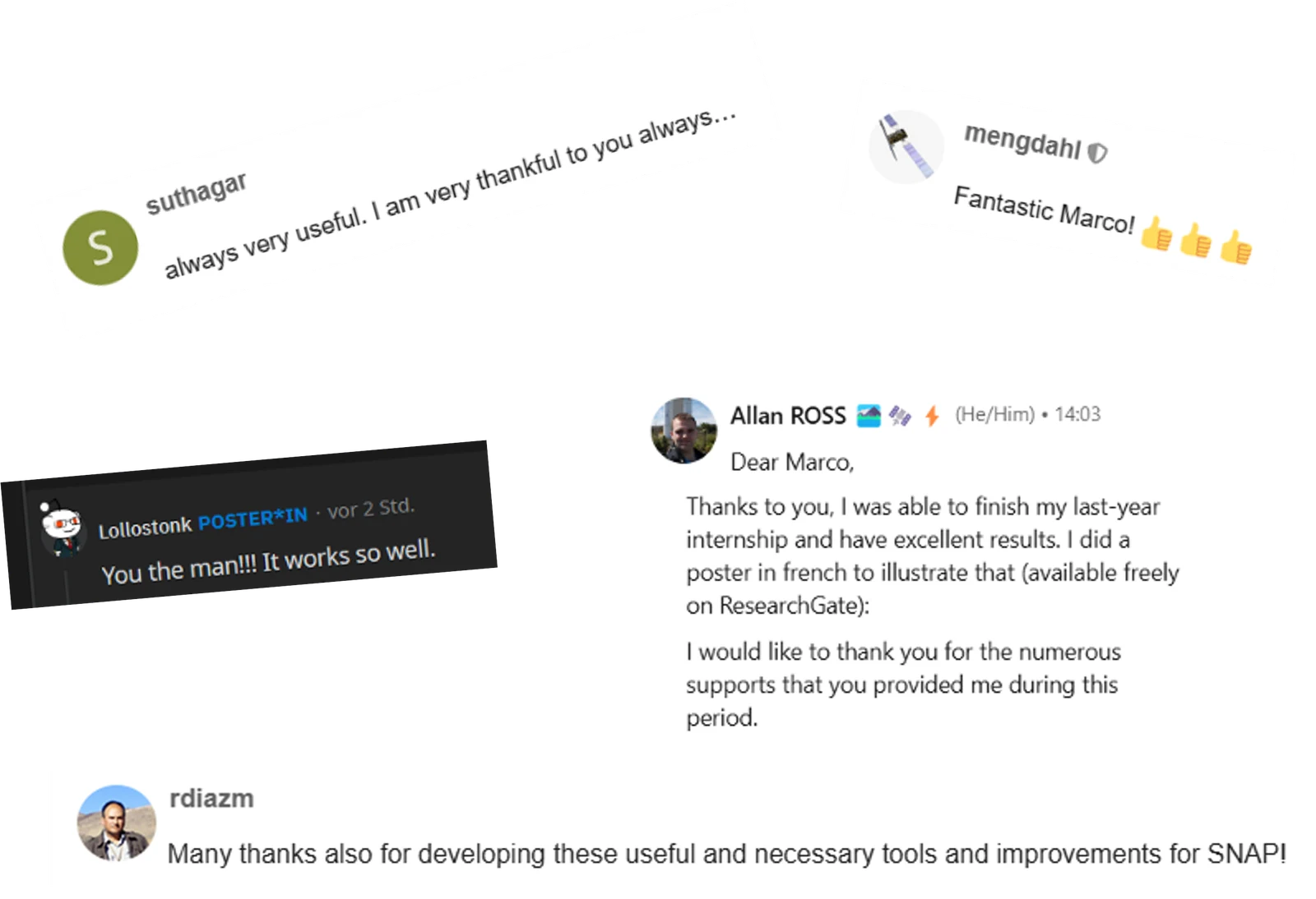 Messages from EOMasters users; a text version follows.